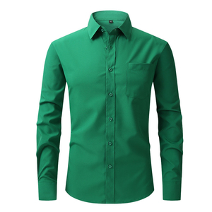 Chemise habillée de luxe pour homme, à manches longues, col boutonné, tissée, coupe ajustée, infroissable et respirante - Product Image 1