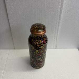 Premium Printed Copper Metal BPA Free Luxury Water Bottle Ayurvedic Wellness <b>Flask</b> with Colorful Leaf Pattern for Yoga Sports - Product Image 4
