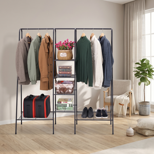 Modern Metal Coat <b>Rack</b> with 4 Shelves Freestanding for Bedroom Living Room Storage Multipurpose Minimalist Design - Product Image 1