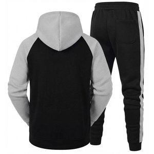 Custom Men's Color Blocking Hooded Tracksuit <b>Set</b> Black Gray <b>Knitted</b> Casual Autumn Wear Activewear Jogger Pants Sweatshirt Outfit - Product Image 2