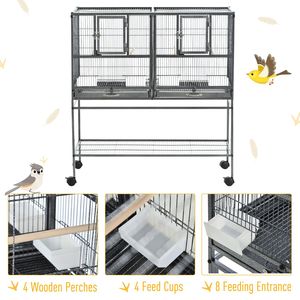 Gabbia per Uccelli in Metallo con Ruote, Grande 40.25"H, Ripiano Portaoggetti, Posatoio in Legno, Contenitore Cibo, Nero/Grigio per Razze Piccole - Product Image 4