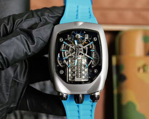 Reloj de Hombre Mecánico Automático Tourbillon, Moderno, Clásico, Lujoso, con Caja Plateada Mate y Correa de Goma, para Viajes, Negocios y Uso Diario - Product Image 2