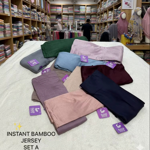 HIVIS Premium Instant Bamboo Jersey Hijab-Floral/Plaid Satin Breathable Stretchy <b>Slip</b>-On Headscarf Set for Women Sets a & B - Product Image 1