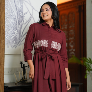 Casual Women's Maroon A-Line Cotton <b>Viscose</b> Maxi <b>Dress</b> - Product Image 4