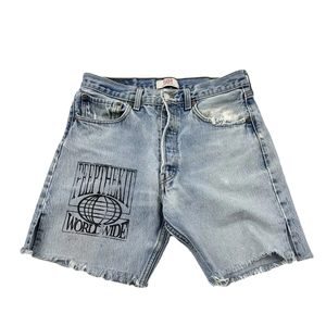 Custom Made Men Denim Shorts Solid <b>Mid</b> Waist Casual Button Fly Raw Hem 100% Cotton Fabric Rhinestones Anti-Wrinkle Quick Dry - Product Image 3