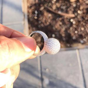 Anillo de Plata de Ley 925 con Moissanita de Corte Redondo, Estilo Bola de Discoteca, Anillo de Cóctel con Pavé, Joyería Hip Hop para Hombre - Product Image 5