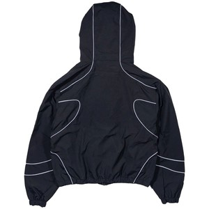 Chaqueta Bomber con Capucha, Cortavientos, Ecológica, de Manga Larga, Color Negro Sólido, Estilo Utilitario, para Otoño, con Cierre de Cremallera y Relleno de Poliéster - Product Image 3