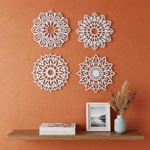 Juego de 4 Mandala de Madera para Decoración de Pared, Diseño Floral Blanco, Decoración de Pared Boho Cortada con Láser, para Sala de Estar, Dormitorio, Oficina, Decoración del Hogar - Product Image 1