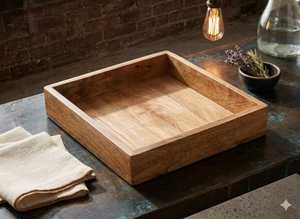 Plateau de service en bois artisanal moderne, bois naturel, pour la présentation des aliments, passe au lave-vaisselle, pour le petit-déjeuner, le thé, le café, les collations, la cuisine - Product Image 3