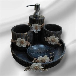 Star Crafts India Eco Friendly Swirl Resin Luxury Four-piece Bathroom Set Soap Dispenser <b>Toothbrush</b> <b>Holder</b> Tray Design Easy - Product Image 5