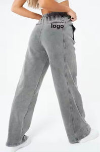 Breathable High Quality Custom Dyed Wide Leg Plus Size Gray <b>Women's</b> Acid Wash <b>Trousers</b> for <b>Women</b> wholesale rate cheap price - Product Image 5