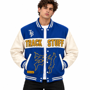 Veste universitaire personnalisée pour homme en laine et coton, col montant, logo brodé sur le devant, style streetwear, hiver - Product Image 3