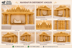 Mandapam Dorado de Lujo para Bodas Tamiles, Elegante Decoración de Templo Manavarai para Bodas del Sur de la India - Product Image 5