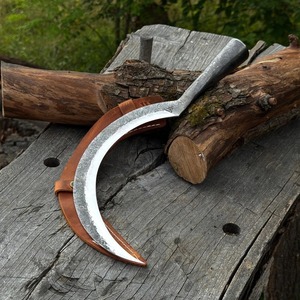 Hand Forged Carbon Steel <b>Sickle</b> With Leather Sheath For Woodworking 0.7mm Blade Thickness Bevel Edge Steel Handle - Product Image 2