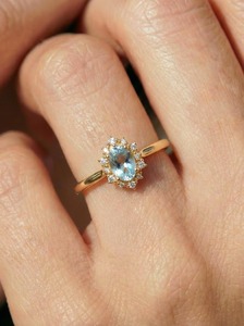 Natural Aquamarine 18k Solid <b>Gold</b> <b>Ring</b> Diamond Engagement <b>ring</b> Wedding Party Wear Luxury Art Deco <b>Ring</b> Bridal's Jewelry - Product Image 5