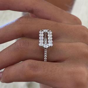 Anillo de Compromiso con Diamantes de Corte Redondo en Racimo, con Doble Halo, Oro Sólido, Estilo Vintage, Anillo de Novia, Joyería Fina de Lujo - Product Image 2