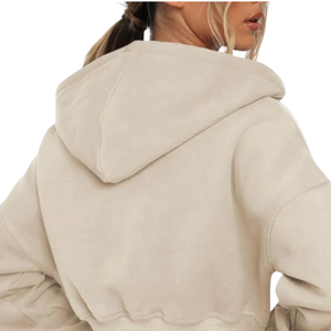 Custom Womens <b>Cropped</b> Full <b>Zip</b> Hoodie Regular Fit Hooded Sweatshirt Casual Streetwear Fleece 65% Cotton/35% Polyester Quick Dry - Product Image 4