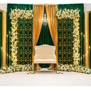 <b>Wedding</b> Reception Stage with Elegant Candle Wall Screens Grand Reception Stage Metal Candle <b>Stand</b> luxury Candle <b>Backdrop</b> Panel - Product Image 1