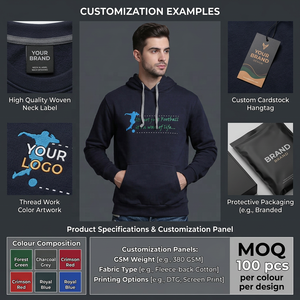 Sudadera con Capucha Gráfica de Fútbol para Hombre, Forro Polar de Algodón 260 GSM, Capucha con Cordón Ajustable, Colores Personalizados, Marca Privada - Product Image 5