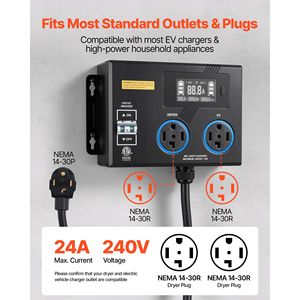 Interruptor de Transferencia Automática NEMA 14-30, Divisor de Energía Inteligente para Secadora, Cargador de Vehículos Eléctricos, 24A Máx., 240V - Product Image 3