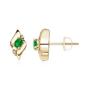 Pendientes de Oro Amarillo de 14K con Esmeralda Ovalada y Diamantes, Joyería Fina con Esmeralda Natural, Fabricante de Joyería OEM ODM - Product Image 1