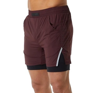 Ropa de entrenamiento para hombres, pantalones cortos deportivos de secado rápido de dos capas para gimnasio con lado transpirable de poliéster, pantalones cortos deportivos para entrenamiento al aire libre - Product Image 1