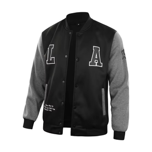 Wholesale Hot Trending <b>Men</b> Casual Woven Coated Stand Collar Breathable Varsity Bomber <b>Jacket</b> Zipper Closure Front Logo <b>Letter</b> - Product Image 3