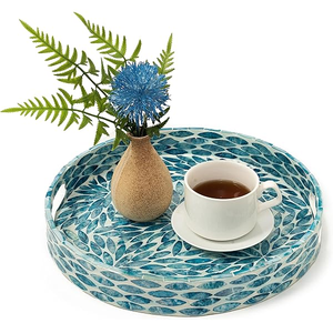 Plateau de service en nacre, plateau de rangement rond, dessous de plat décoratif, plateau rond moderne en nacre - Product Image 4