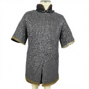 Camisa de Cota de Armadura Medieval de Alta Calidad, de Acero Suave, Remachada con Anillas de Acero y Borde de Anillas de Latón, Larga, Tipo Hauberk - Product Image 4