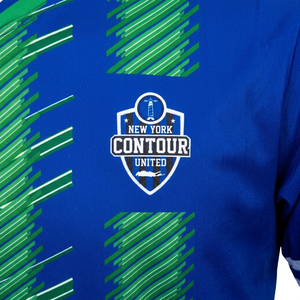 Maillot de football personnalisé sublimé pour homme, bleu et vert rayé, col en V, manches courtes, anti-humidité, coupe athlétique, uniforme adulte - Product Image 4
