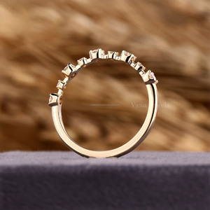 Half Eternity Diamond Band <b>Ring</b> Unique Platinum Wedding Band Lab Grown Diamonds Stackable <b>Rings</b> <b>Thin</b> Unique Women's Diamond Band - Product Image 6