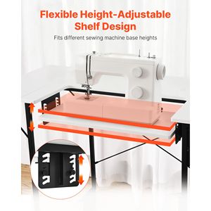Multipurpose Sewing Machine <b>Table</b> <b>with</b> Adjustable Shelf Steel <b>Legs</b> <b>Foldable</b> Side Shelf Computer Desk for Home Use Sewing <b>Table</b> - Product Image 4