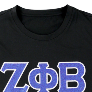 T-shirt Zeta Phi Beta à paillettes noires, coupe ajustée, lettres grecques ZPB, tee-shirt de performance pour femmes, vêtements de sport légers - Product Image 4