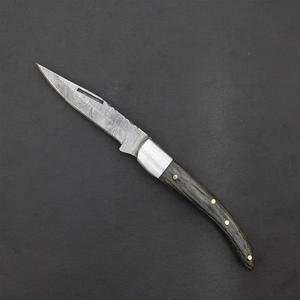 มีดพับเหล็กดามัสกัส ปลายแหลม ด้ามไม้ ใบมีดตรง หนา 0.6 มม. - Product Image 3