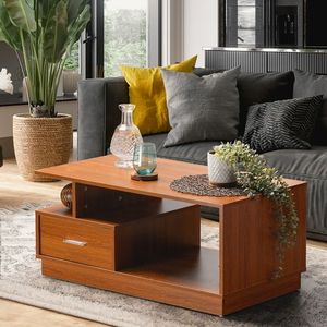 Mesa de Centro Moderna de Madera Maciza con Cajón y Estante Abierto para Sala de Estar - Product Image 1