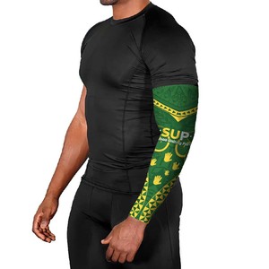 Manchon de bras intégral Sup Arm Sleeve vert jaune à motif camouflage uni, protection solaire UPF50+, compression, unisexe, en soie glacée par sublimation - Product Image 5
