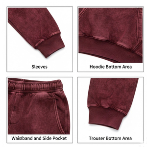 Ensemble de survêtement d'hiver respirant et écologique pour homme, avec logo personnalisé, couleur bordeaux délavé, en molleton épais, comprenant un sweat à capuche et un pantalon de jogging - Product Image 4