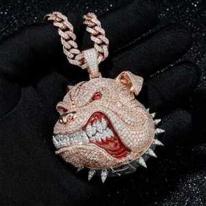 Pendentif personnalisé en forme de bouledogue 3D en moissanite plaqué rhodium avec argent 925, bijoux fins, pendentifs et breloques - Product Image 3