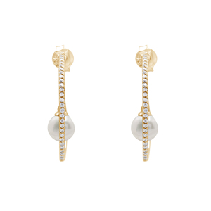 Pendientes de Plata de Ley 925 con Perla de Agua Dulce y Diamante de Corte Brillante Redondo en Engaste de Canal, Joyería Fina Clásica para Mujer - Product Image 4