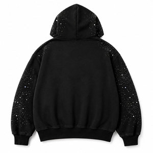 Sudadera con Capucha y Cierre de Cremallera Valley Dreams con Pedrería, Unisex, Estilo Urbano, Negra, Moda Otoñal - Product Image 3
