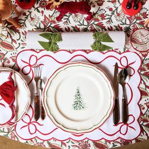 Classic Placemats Red Embroidered <b>Edges</b> for table decor Bow table linen White Napkins Dining Table Placemat Cottage - Product Image 3