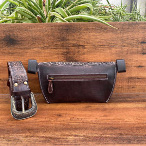 Riñoneras de cuero para mujer, riñonera Vintage de cuero de vaca al por mayor, riñoneras de cuero con patrón Floral marrón occidental - Product Image 4