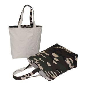 Sac de courses en toile de coton naturel 12 oz, imprimé camouflage, en mélange de polyviscose biodégradable, écologique, avec une poche et une poignée intégrée - Product Image 3