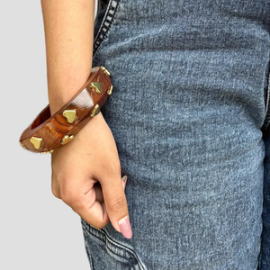 Handmade Natural Crafts <b>Wooden</b> Bangle with Golden Hearts - Boho Arm <b>Jewellery</b> - Product Image 4