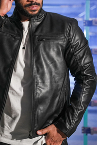 Blouson de motard en cuir véritable noir pour homme, personnalisable avec logo OEM, tendance, haute qualité, vente en gros, nouveau modèle 2026 - Product Image 4