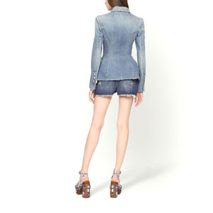 Blazer de cuero sintético para mujer, estilo motociclista, corte ajustado, manga larga, cuello vuelto, cierre de cremallera, color liso, corto - Product Image 3