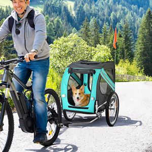 Carrello da Viaggio Fuoristrada per Animali Domestici di Taglia Grande, Blu/Grigio, con Rete a Maglie, Rimorchio per Bicicletta con 3 Ingressi e Ruote Grandi - Product Image 2