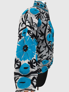 Hand Embroidered Floral Cotton Mandarin Collar Jacket Full Sleeve Regular Length Adult Women'<b>s</b> Spring Wear Prairie Chic Style - Product Image 4
