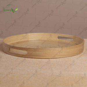 Plateau de service rond en rotin tissé à la main |   Panier de décoration de table en osier naturel, écologique, lavable au lave-vaisselle, sans danger pour les aliments - Product Image 1