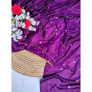 NEW ARRIVAL CHINON SILK SEQUENCE WORK <b>SAREE</b> WITH STITCHED BLOUSE <b>PURPLE</b> - Product Image 1